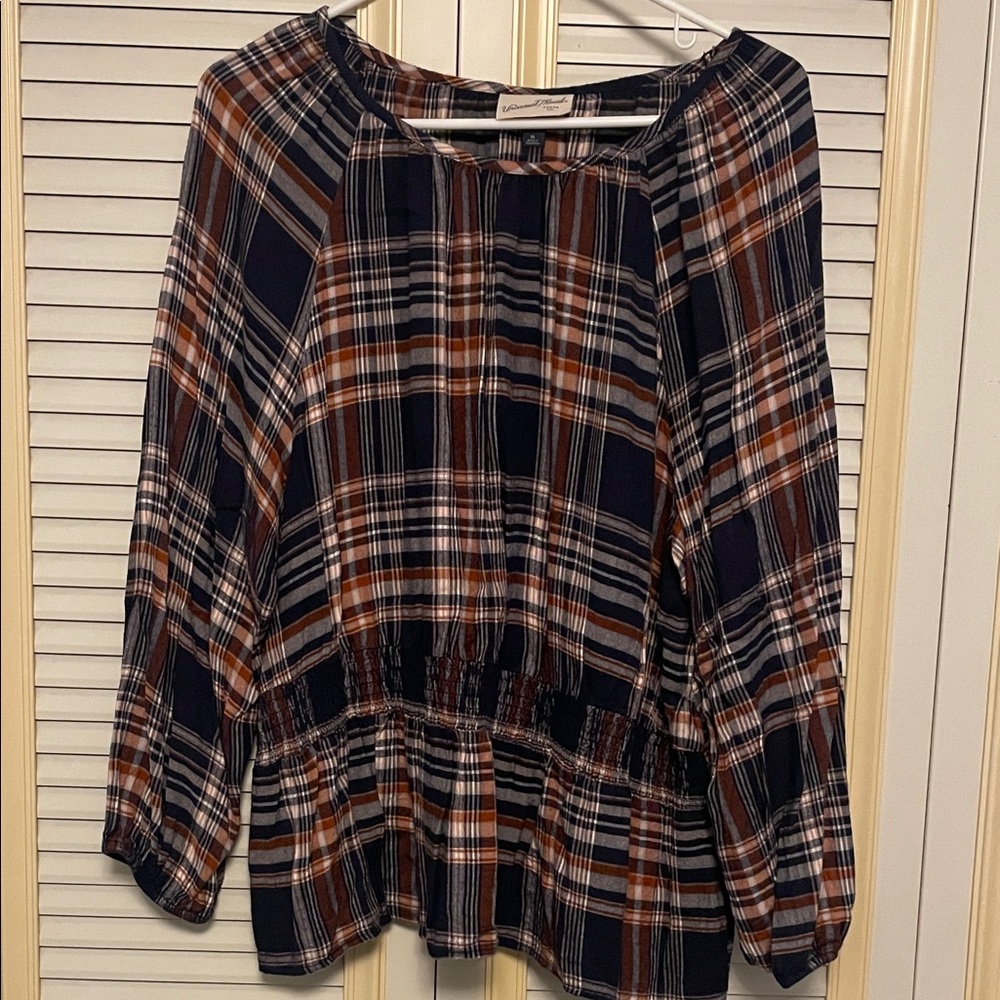 Universal Thread Plaid Blouse - Navy, Orange, White